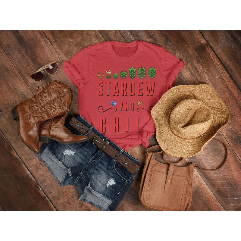 STARDEW and CHILL Unisex Heavy Cotton Shirt Retro Vintage PIxel 8-Bit Game T-Shirt, Farming Harvst Moon RPG Video Game Shirt, Valley Shirt - 5.jpg