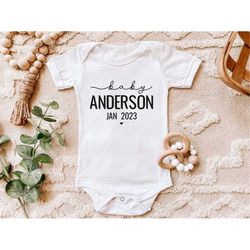 pregnancy announcement baby bodysuit, baby announcement bodysuit, personalized last name announcement baby bodysuit, bab