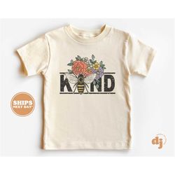 toddler t-shirt - be kind with floral bee kids retro tshirt - retro natural infant, toddler & youth tee 5137