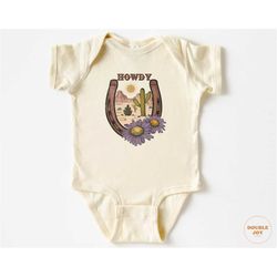 howdy, western, southern, cute vintage onesie, toddler shirt, youth shirt, howdy horse shoe 5136