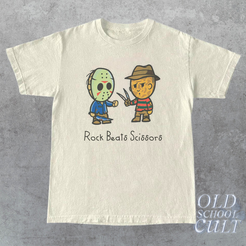Limited Jason Vorhees Vintage T-Shirt, Retro 90s Graphic Freddy Shirt, Rock Beats Scissors, Vintage Cartoon Graphic Tee, Halloween Gift - 1.jpg