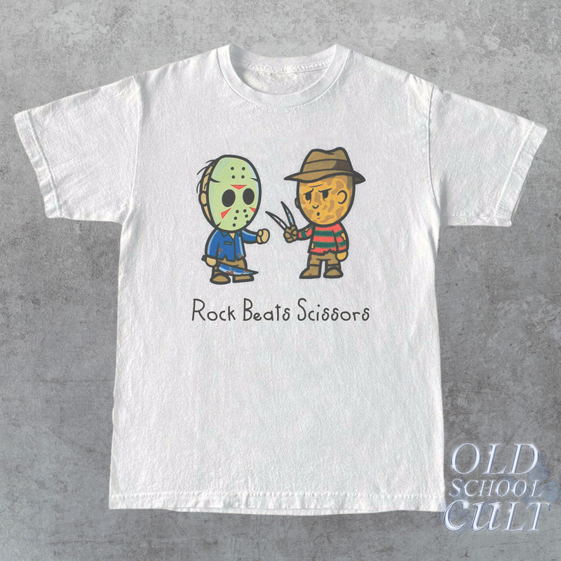 Limited Jason Vorhees Vintage T-Shirt, Retro 90s Graphic Freddy Shirt, Rock Beats Scissors, Vintage Cartoon Graphic Tee, Halloween Gift - 2.jpg