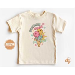 toddler t-shirt - summer mood ice cream happy face kids retro tshirt - retro natural infant, toddler & youth tee 5126