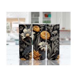 floral tumbler wrap | carved, botanical, cottagecore | seamless sublimation design for 20 oz tumbler | instant digital d