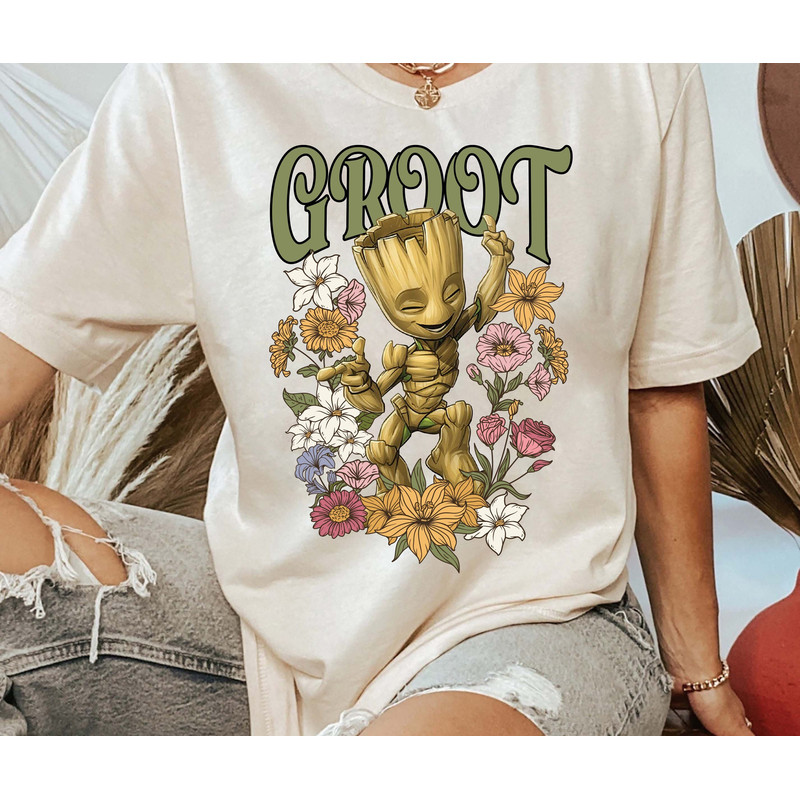 Guardians Of The Galaxy Groot Floral Dance Comfort Colors T-Shirt, Groot Floral Shirt, Disneyland Vacation Trip Shirt, Marvel Shirt - 1.jpg
