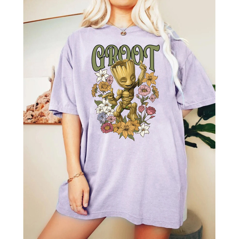 Guardians Of The Galaxy Groot Floral Dance Comfort Colors T-Shirt, Groot Floral Shirt, Disneyland Vacation Trip Shirt, Marvel Shirt - 2.jpg