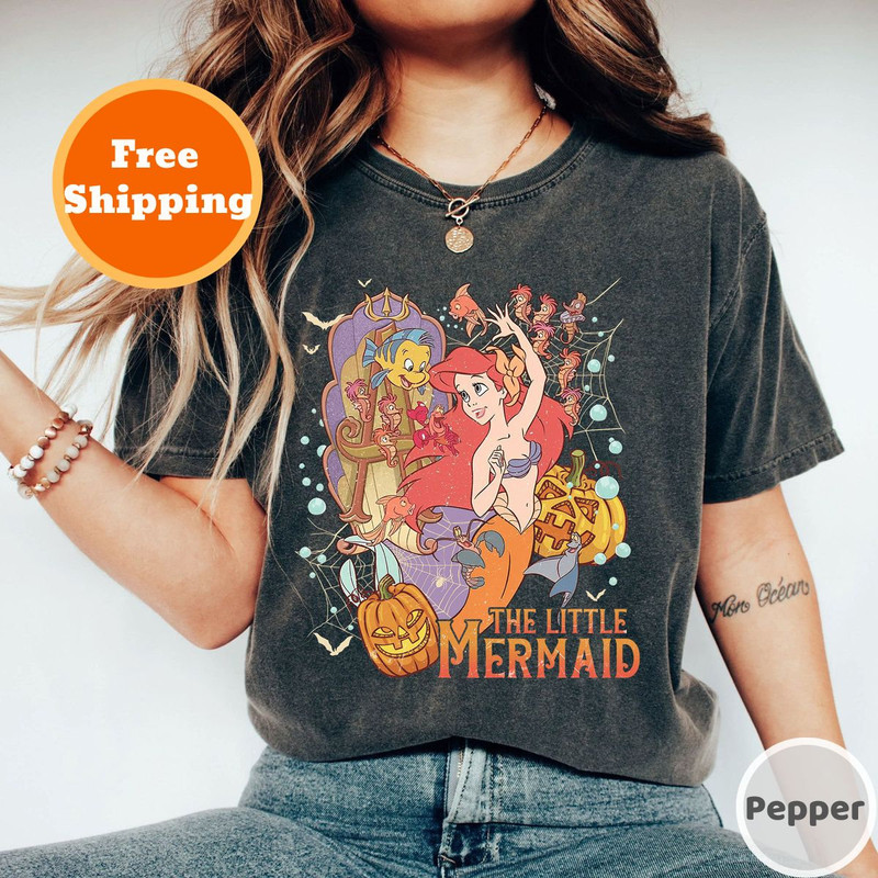 Halloween Little Mermaid Comfort Color Shirt, Little Mermaid Ariel Shirt, Halloween Princess Shirt, Disney Halloween Shirt, Gift For Her - 1.jpg