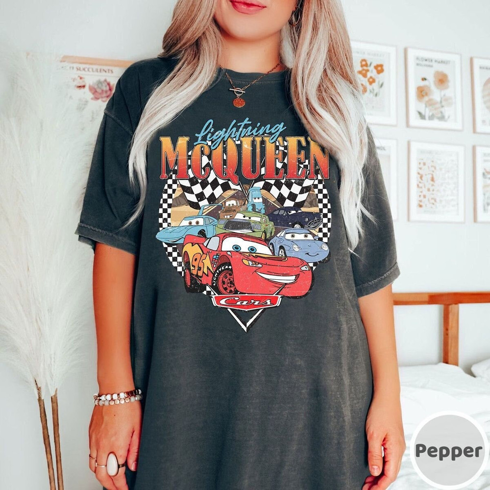 Retro Lightning Mcqueen Comfort Color Shirt, Disney Cars Pixar Shirt, Vintage Disney Cars Land Mcqueen Shirt For Family Trip Shirts - 1.jpg