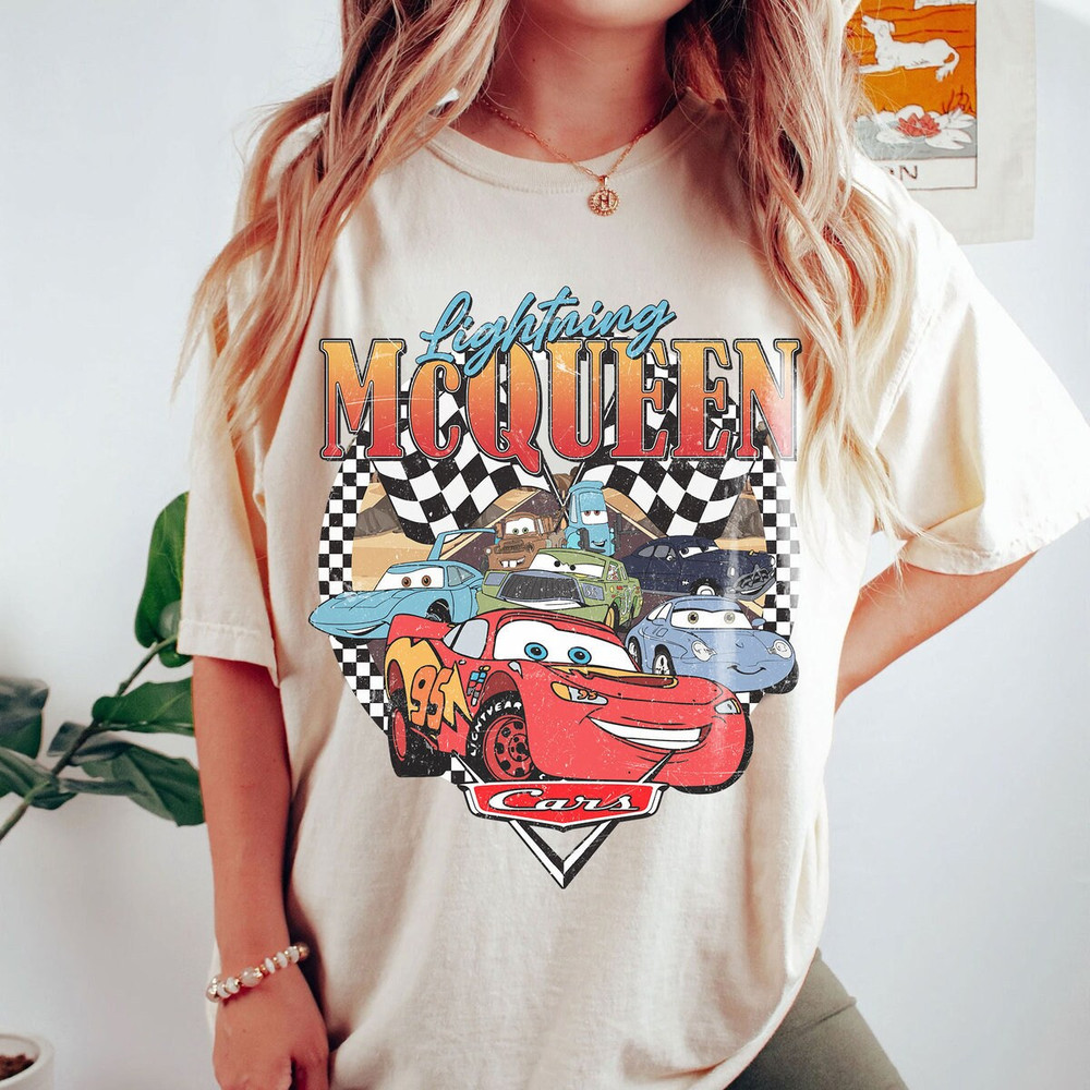 Retro Lightning Mcqueen Comfort Color Shirt, Disney Cars Pixar Shirt, Vintage Disney Cars Land Mcqueen Shirt For Family Trip Shirts - 2.jpg