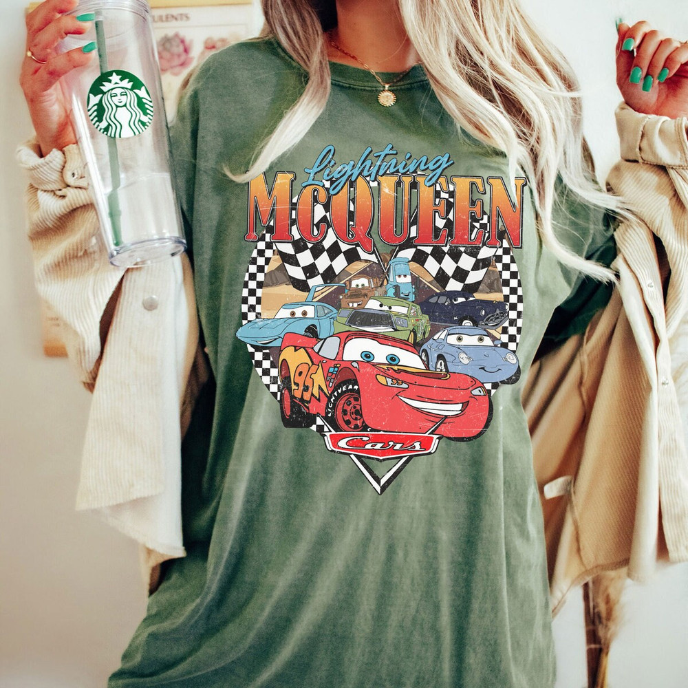 Retro Lightning Mcqueen Comfort Color Shirt, Disney Cars Pixar Shirt, Vintage Disney Cars Land Mcqueen Shirt For Family Trip Shirts - 3.jpg