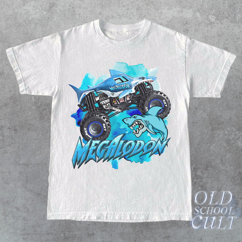 Mega Shark Monstertruck Vintage Bootleg Style T-Shirt, Retro Racing 90s Graphic Shirt, Truck Tee, Shark Tee, Megalodon Shirt, Race Gift - 1.jpg