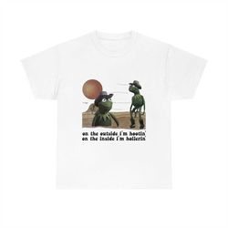 on the outside i'm hootin on the inside i'm hollerin tee, funny kermit meme gift