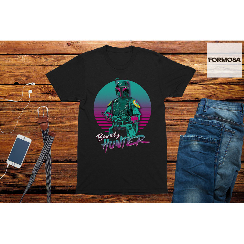 Retro Neon Sunset Bounty Hunter T-Shirt Mens Graphic Tee Shirt Gift For Him - 1.jpg