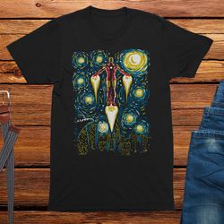iron starry night t-shirt mens comic book superhero tshirt funny graphic tees