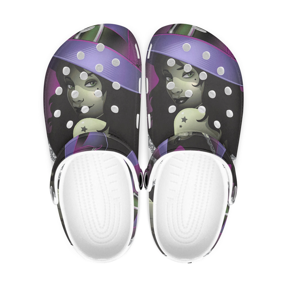 Unisex Clogs Happy Halloween says the Halloween Witch Pumpkin Broom scary trick or treat ghosts October 31 Bats afraid.jpg