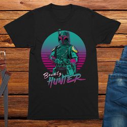retro neon sunset bounty hunter t-shirt mens graphic tee shirt gift for him