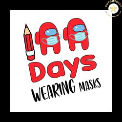 100 days wearing masks couple red among us svg png