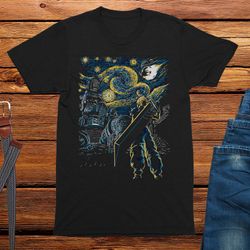 starry night fantasy geek t-shirt for men, gaming gift for him, video game shirt