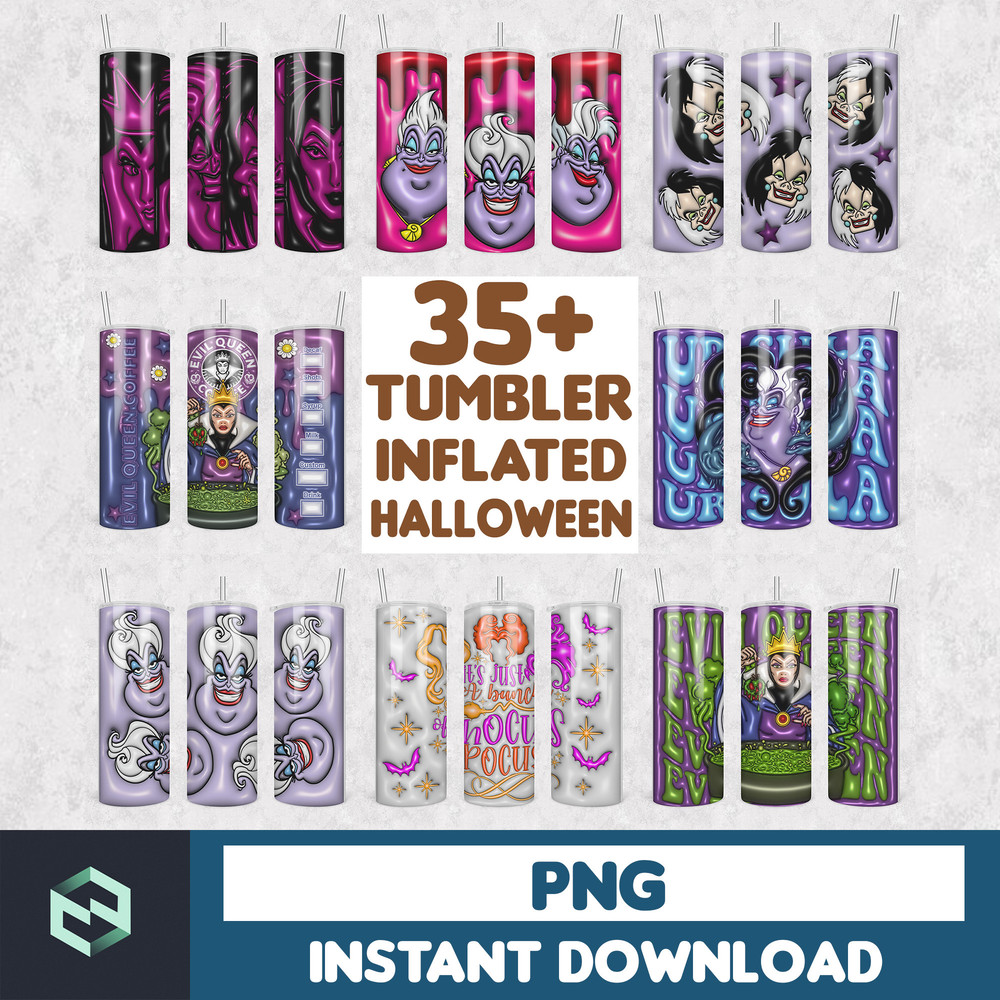 35+ Inflated Halloween for 20oz Skinny Tumbler Wrap, Witches Sisters PNG Sublimation, Villains 3D Tumbler Full Wrap,Digital Download.jpg