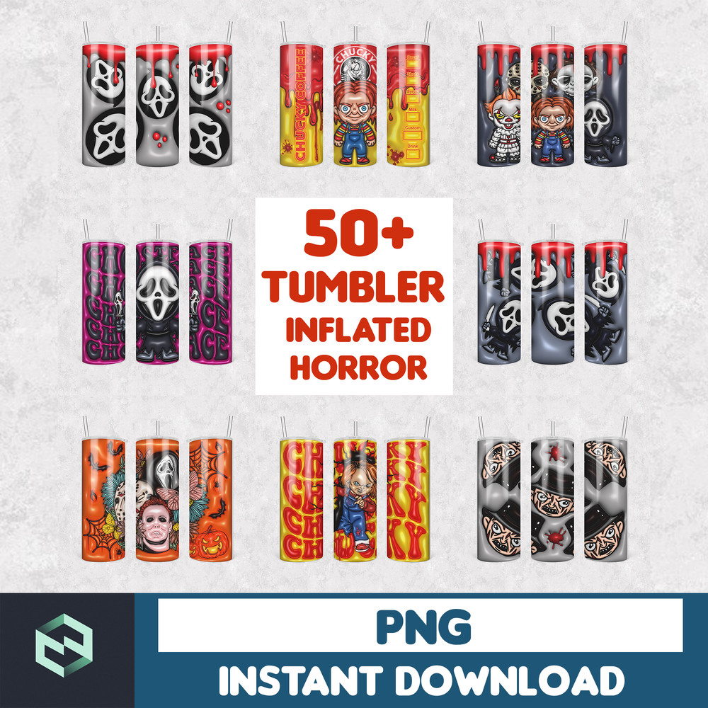 Bubble Wrap 50+ 3D Inflated Puffy Designs Tumbler Wraps PNG, 3D Horror Characters Tumbler Design Bundle, 20oz Tumbler Wrap, Digital Download.png