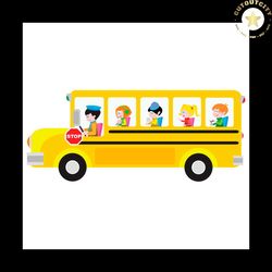 funny looking cartoon yellow bus with pupils svg png