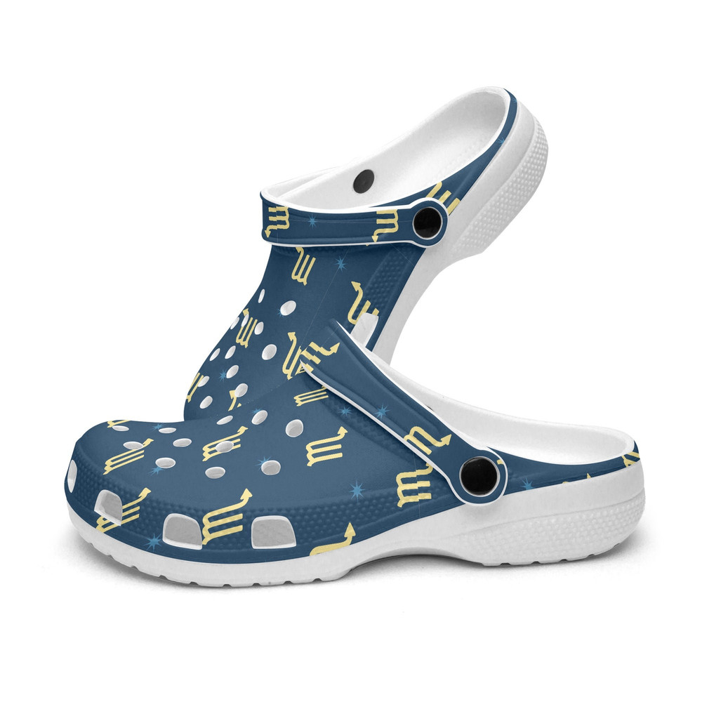 Unisex CrocClogs SCORPIO French Zodiac Design Parisian Chic on a Royal Blue background Groovy Vibes Chic Peace Hippie cool.jpg