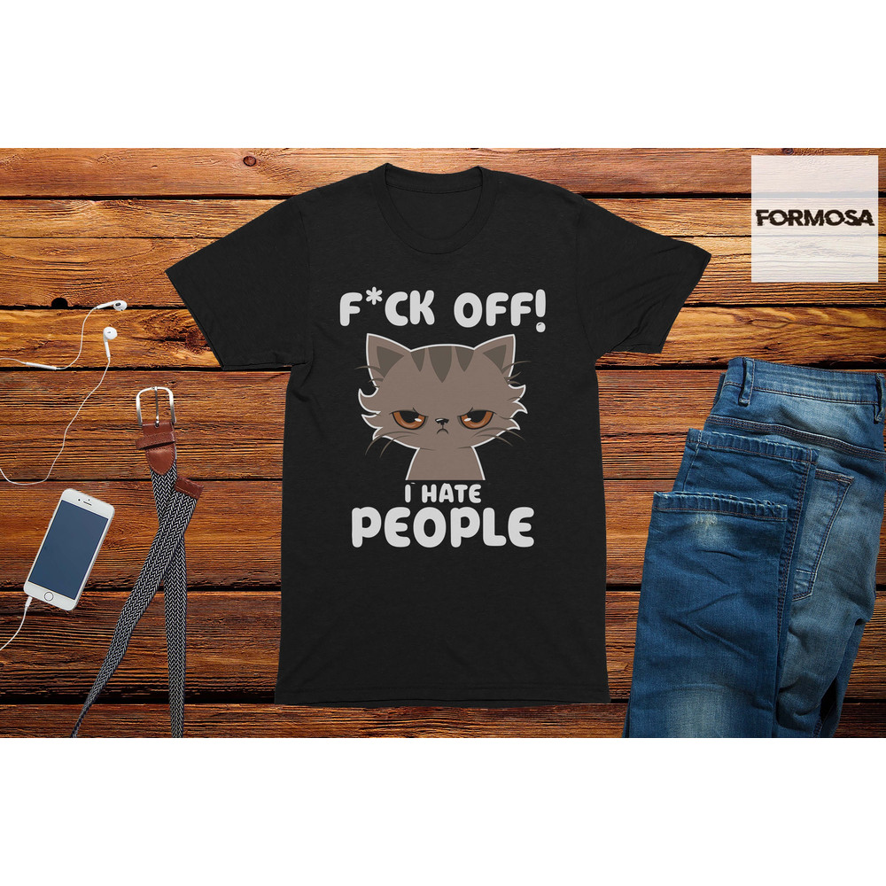 I Hate People Adults Unisex Funny Cat T-Shirt - 1.jpg