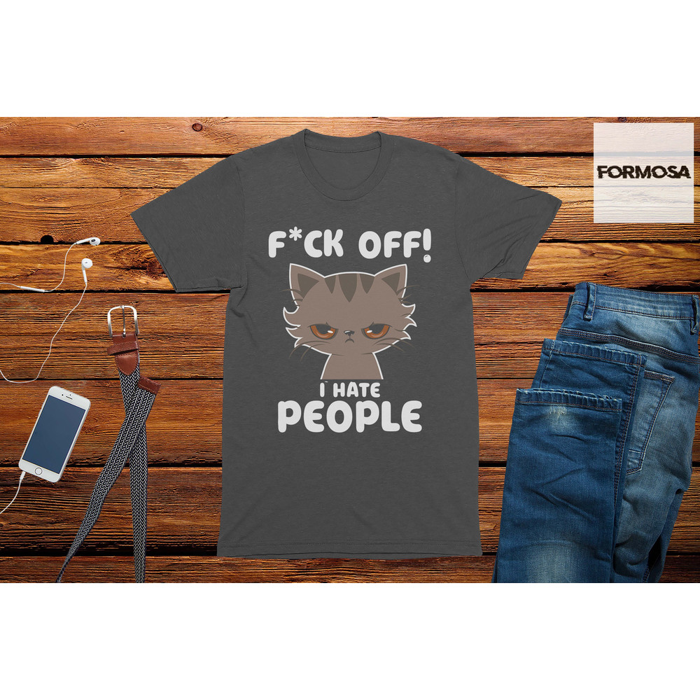 I Hate People Adults Unisex Funny Cat T-Shirt - 2.jpg