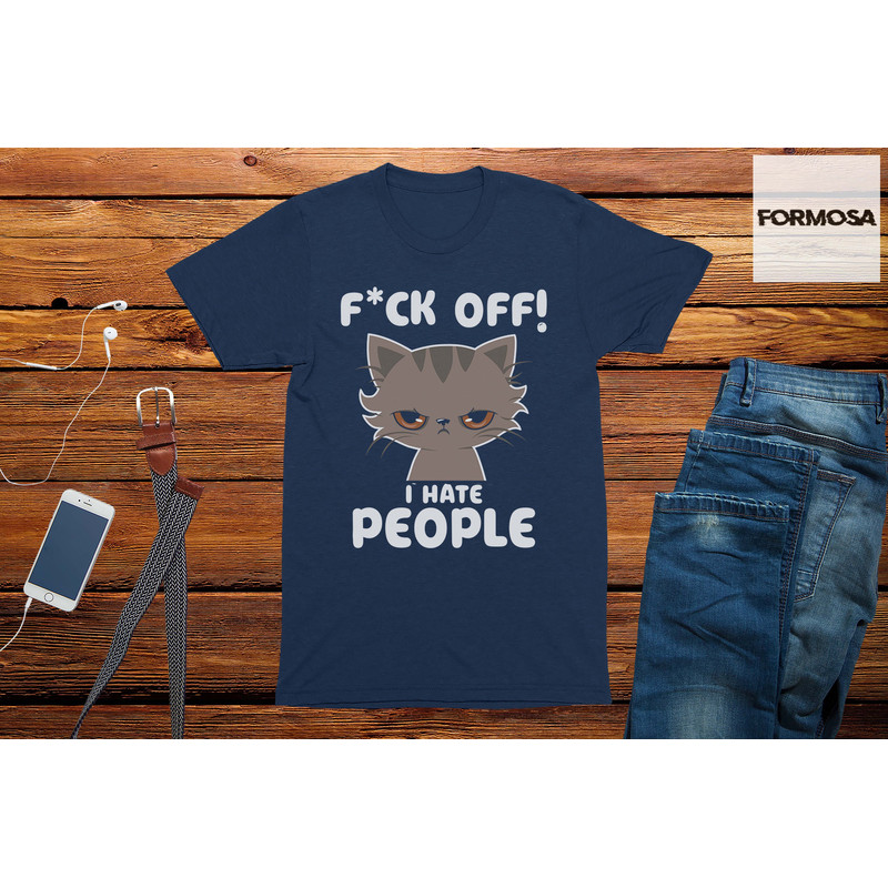 I Hate People Adults Unisex Funny Cat T-Shirt - 3.jpg