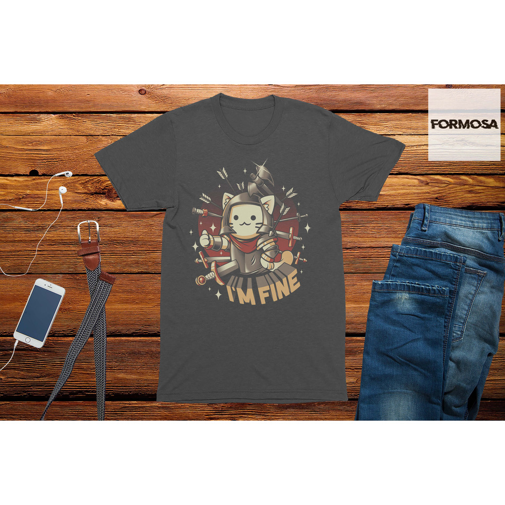 I'm Fine Adults Unisex T-Shirt, funny cat t shirt, funny gaming gift, gift idea for him, geek, retro, men's gaming t-shirt, - 2.jpg