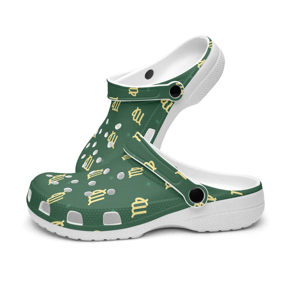 Unisex CrocClogs VIRGO French Zodiac Design Parisian Chic on a rich dark green background Groovy Vibes Chic Peace Hippie cool.jpg