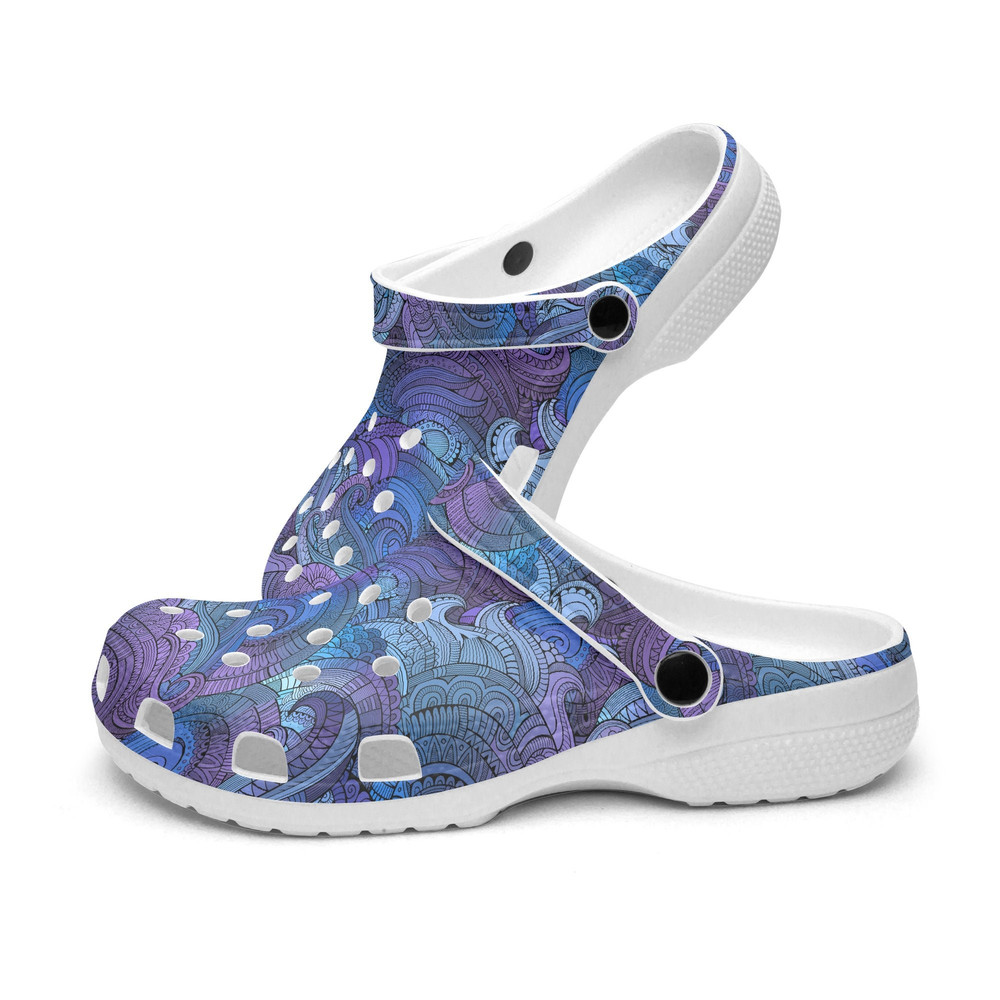 Unisex CrocClogs Blue Geometric Swirl Design Crocs Clogs Comfort and Style Combined Retro Wild 70’s Groovy Retro Funky Vibe Sky Fall.jpg