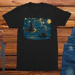 starry night saiyan anime t-shirt for men adult funny t-shirt