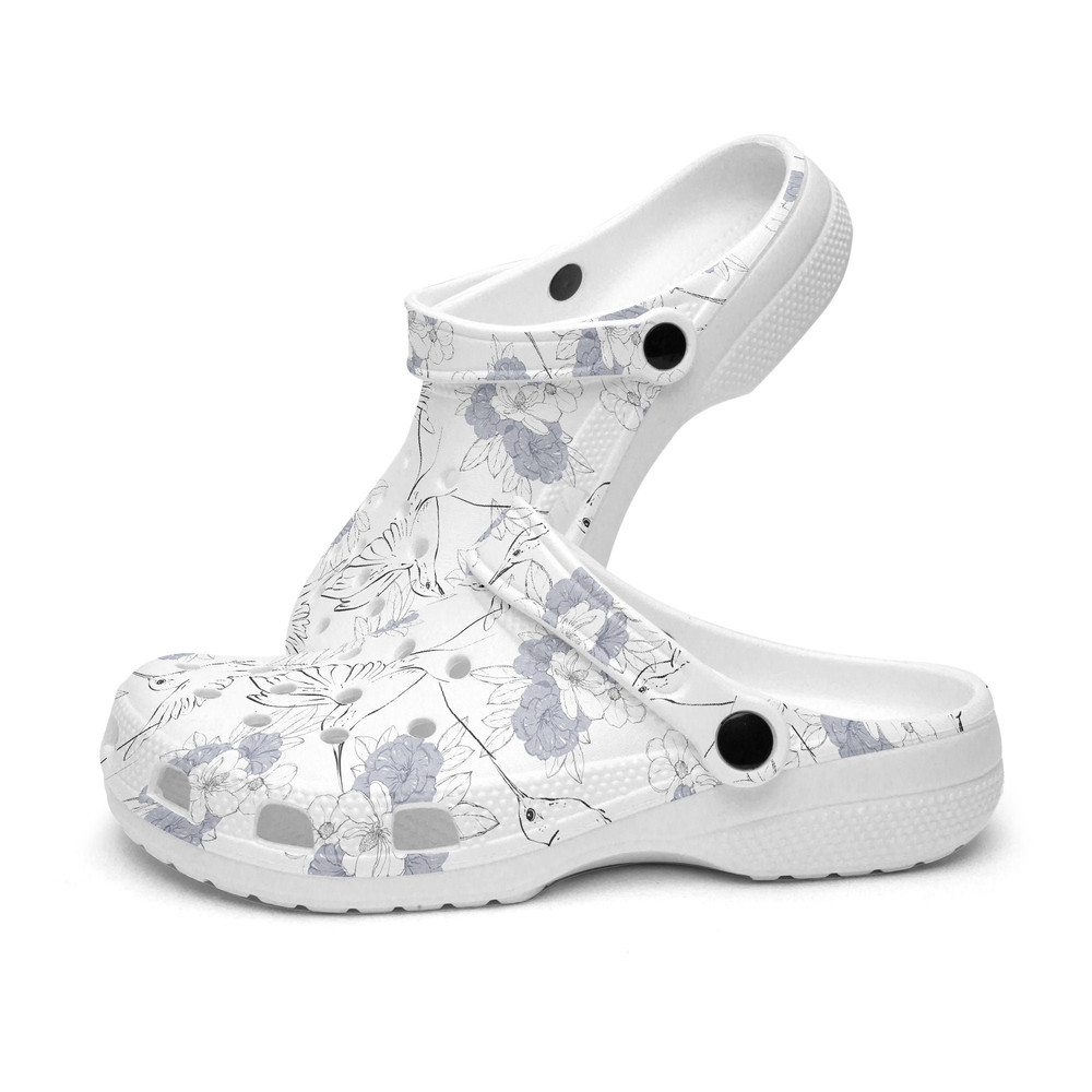 Unisex CrocClogs Cool Cute Hummingbirds Chinese Retro Groovy Vibes Puppies Hummingbird Asian Duck Egg Blue.jpg