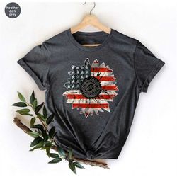 america sunflower shirt, 4th  of july shirt, usa flag flower t-shirt, red white blue shirt, patriotic shirt, independenc