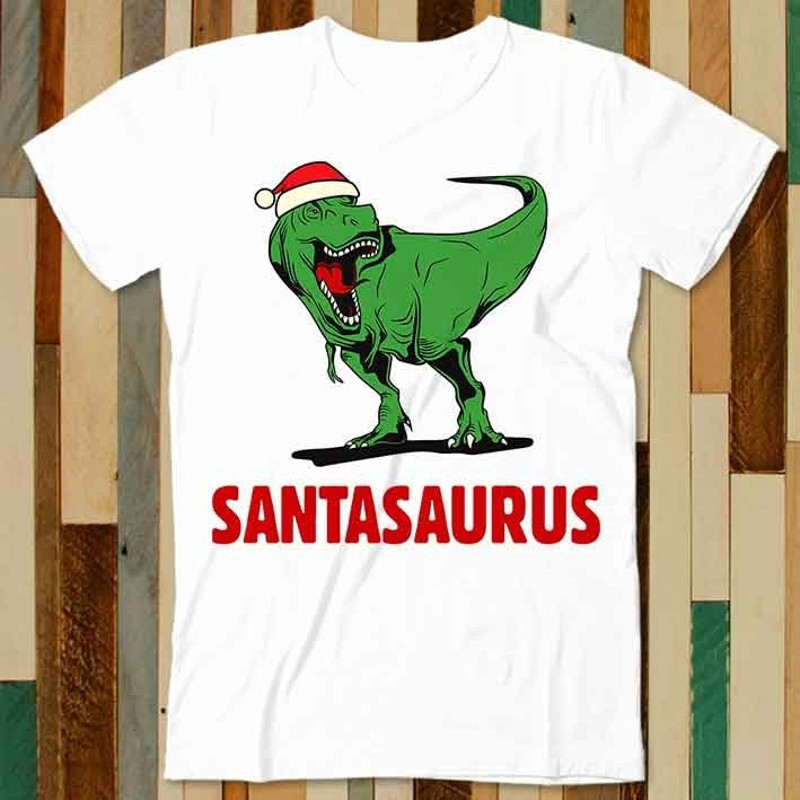 Santasaurus Rex Ho Ho Ho Christmas Trex Dinosaur T Shirt Adult Unisex Men Women Retro Design Tee Vintage Top A4744 - 1.jpg