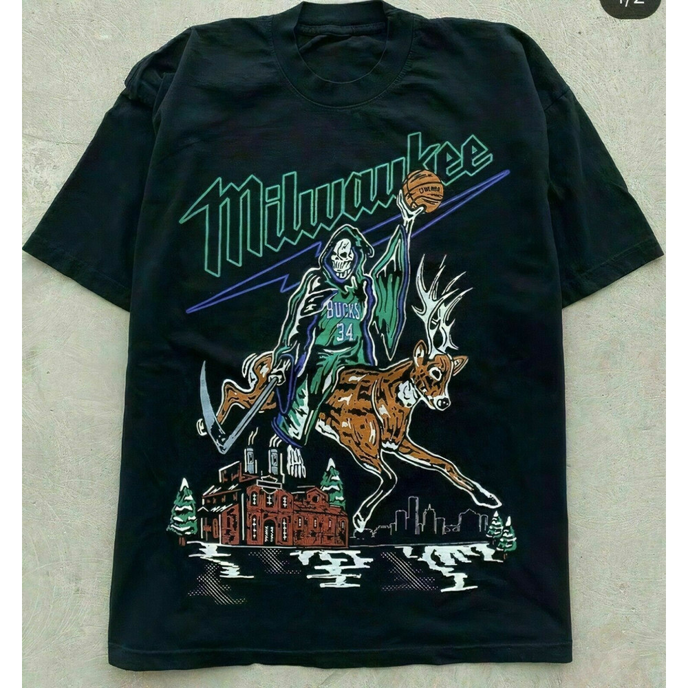 Warren Lotas Milwaukee Bucks Reaper Deer Black Shirt Funny Vintage Gift Men's Tshirt Size USA Unisex - 1.jpg