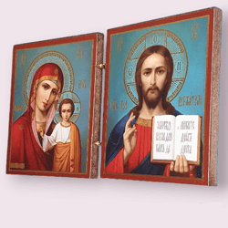 Icon diptych of Kazan Mother of God and Jesus Christ | diptych 5x3 inches free shipping | Orthodox store