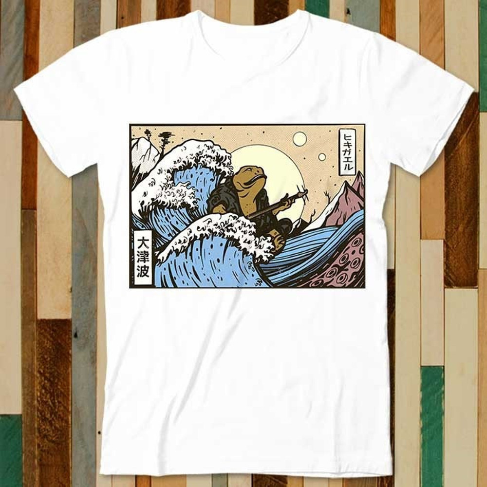 Japanese Toad Frog Playing Banjo Guitar The Great Wave Off Kanagawa T Shirt Adult Unisex Men Women Retro Design Tee Vintage Top A4859 - 1.jpg