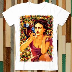 frida kahlo parrot bird pet lover water paint art t shirt adult unisex men women retro design tee vintage top a4943