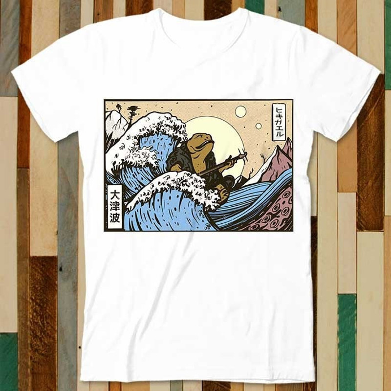 Japanese Toad Frog Playing Banjo Guitar The Great Wave Off Kanagawa T Shirt Adult Unisex Men Women Retro Design Tee Vintage Top A4859 - 1.jpg