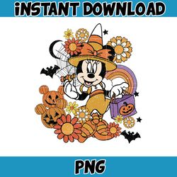 Retro Halloween Floral Png, Retro Halloween Png, Mouse And Friend Png, Groovy Halloween Png, Spooky Png