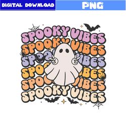 Spooky Vibes Png, Ghost Png, Bat Png, Retro Halloween Png, Halloween Png, Cartoon Png, Png Digital File