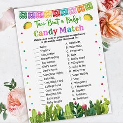 Candy Match Taco Baby Shower Game, Taco Bout Baby Shower Guess Candy Name Game, Taco Bout a Baby Shower Candy Match Game
