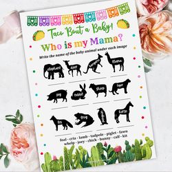 Baby Animals Taco Baby Shower Game Who is my Mama, Taco Bout Baby Shower Baby Animal Game Who is my Mom Taco Bout a Baby