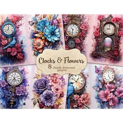 Clocks Journal Printable | Flowers Junk Journal Paper