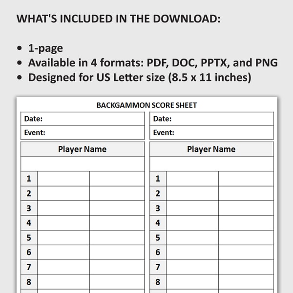 Printable Backgammon Score Tracker, Backgammon Game Scoring | Inspire ...