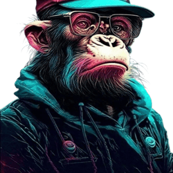 futuristic monkey in clothing and baseball cap - digital art style