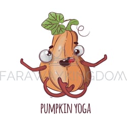 pumpkin yoga funny halloween cartoon vector illustration