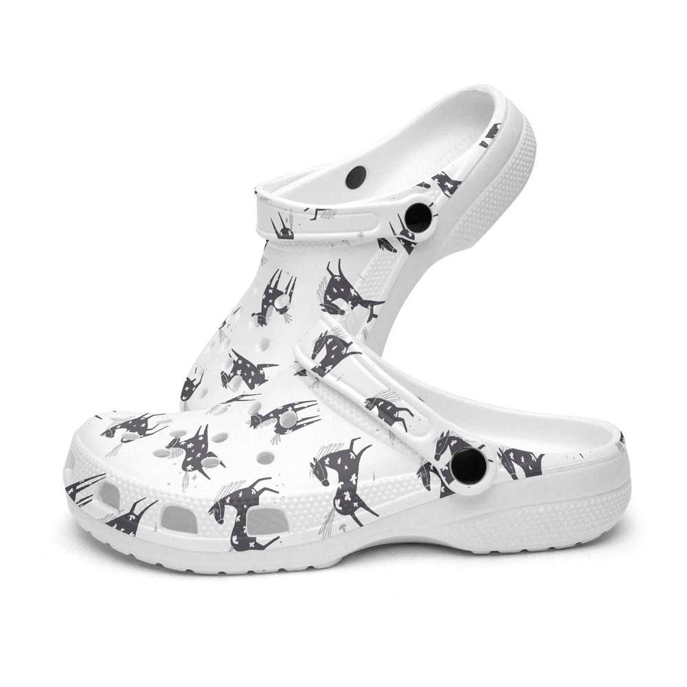 Unisex CrocClogs Horse Horses Retro Groovy Vibes Peace Horse Riding Black Horses.jpg